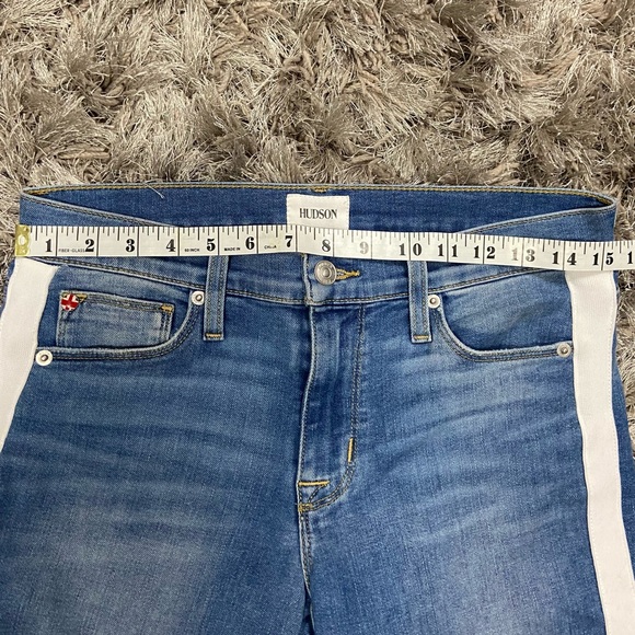 Hudson women blue and white side stripe denim skinny jeans. Size 27. Used. - Picture 7 of 9